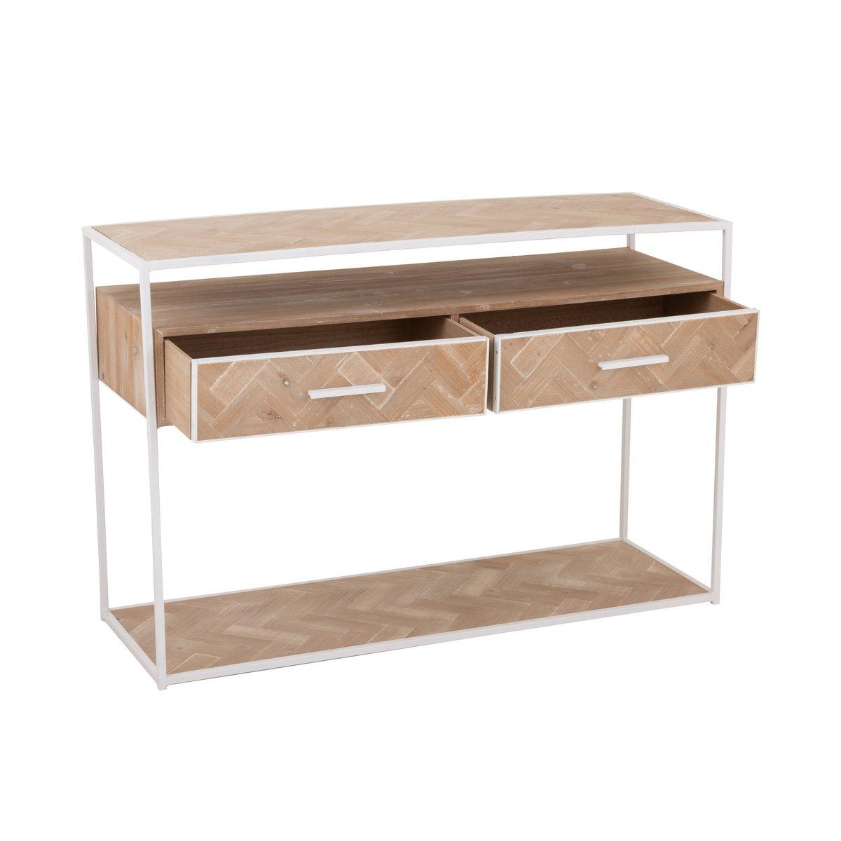 J-Line Konsole Zickzack 2 Schubladen Holz/Metall Natur/Weiß