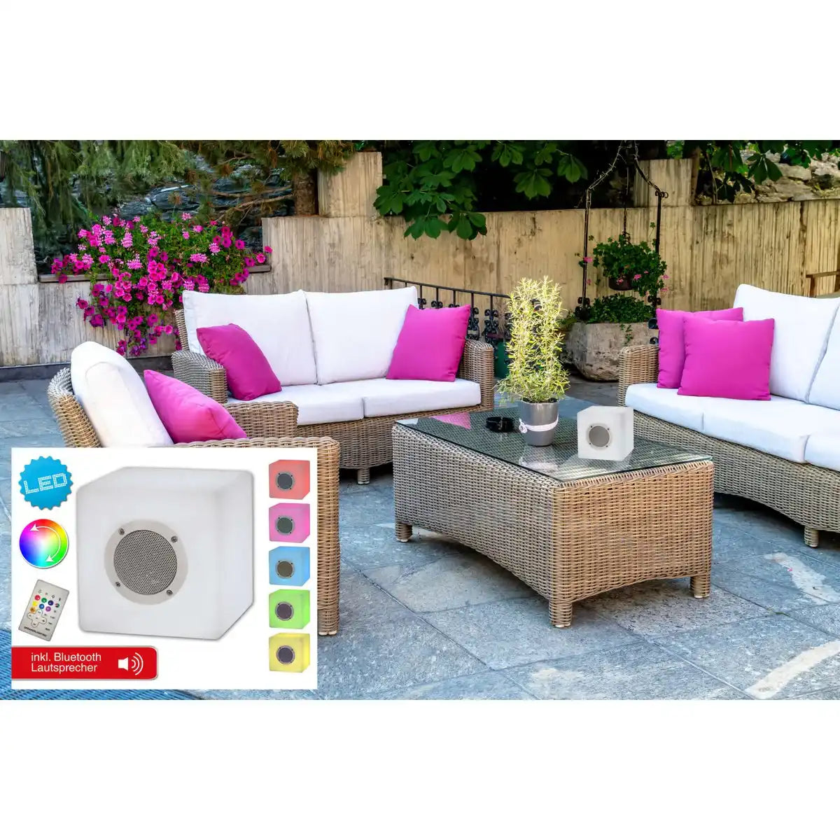 Deko-Würfel mit Bluetooth "CUBE" aus Metall und Kunststoff, mit Farbwechsler und integrierten LEDs