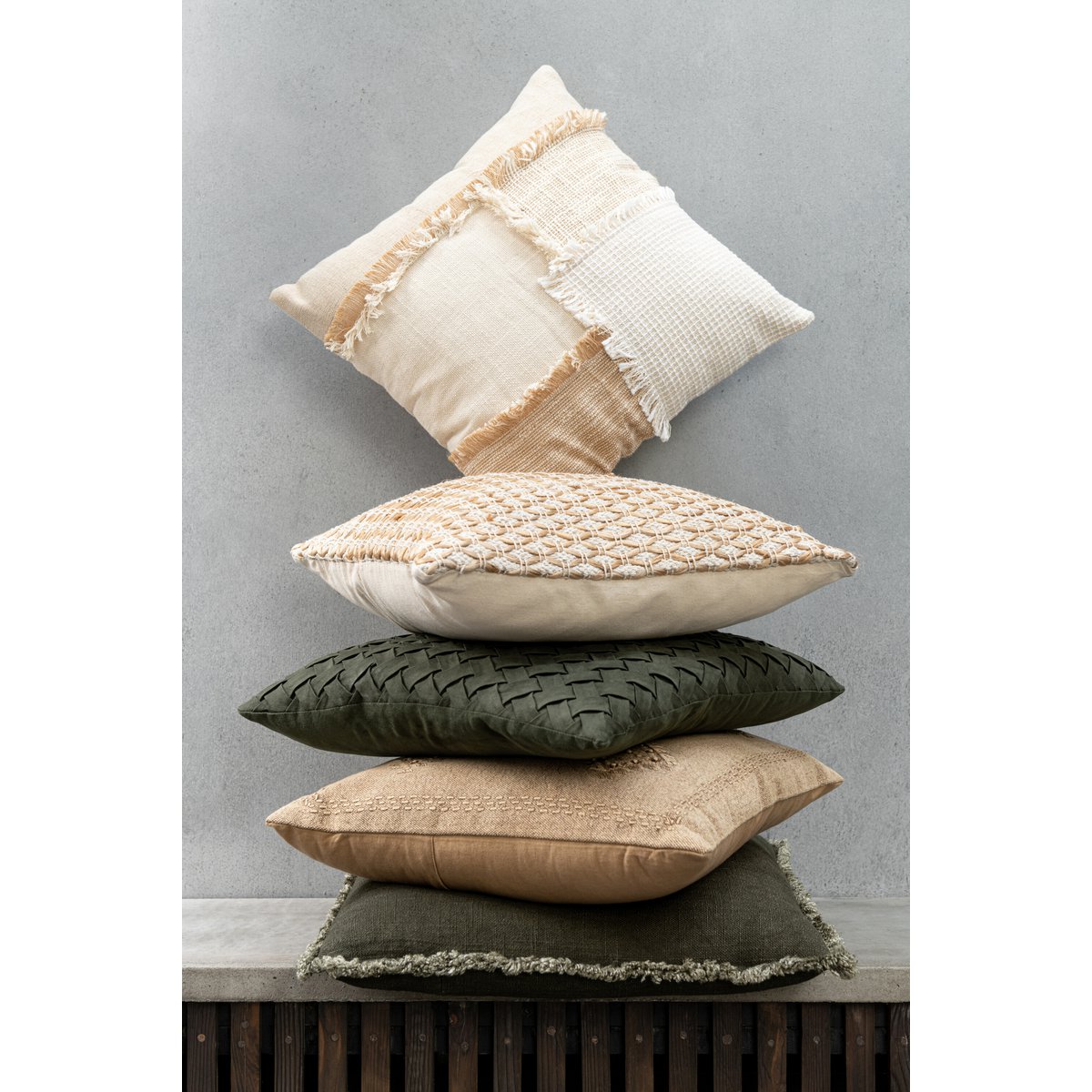 J-Line Kissen Stickerei – Baumwolle – Beige