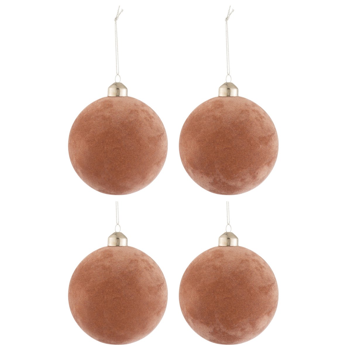 J-Line Weihnachtskugel – Samt/Glas – altrosa – mittel – 4er-Box