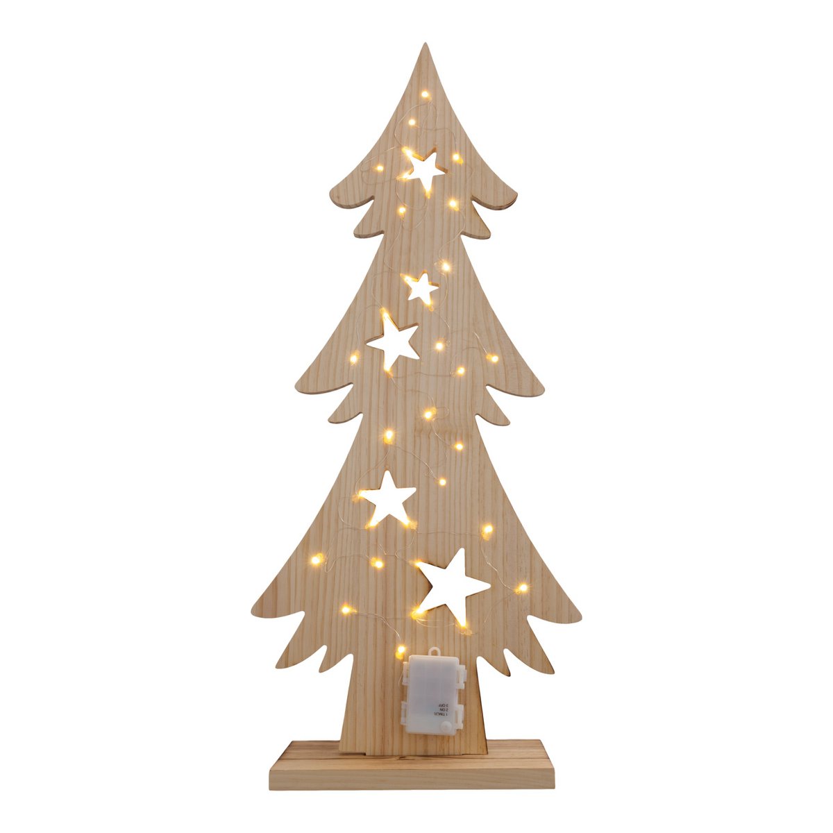 LED-Holz-Dekoleuchte "TANNENBAUM" groß, aus naturbelassenem Holz mit festverbauten LEDs, Weihnachtsdekoration für Außen