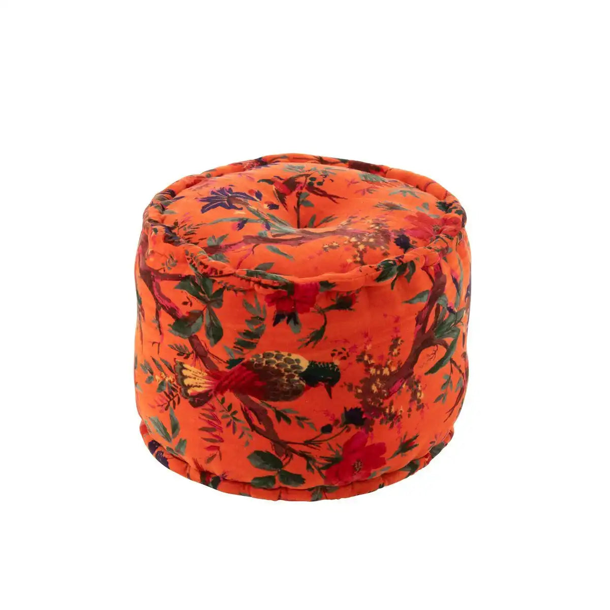 J-Line Ottoman um Vögel/Blumenbaumwäsche Samt Orange