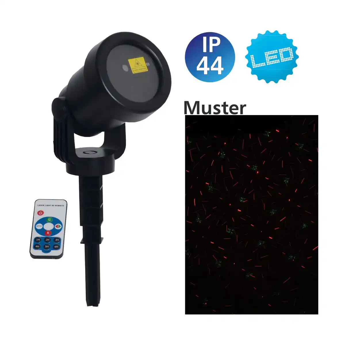 Laser-Außenerdspieß m. Projektor , Erdspieß aus Kunststoff, bunt, mit integrierter LED, Strahler für Außen