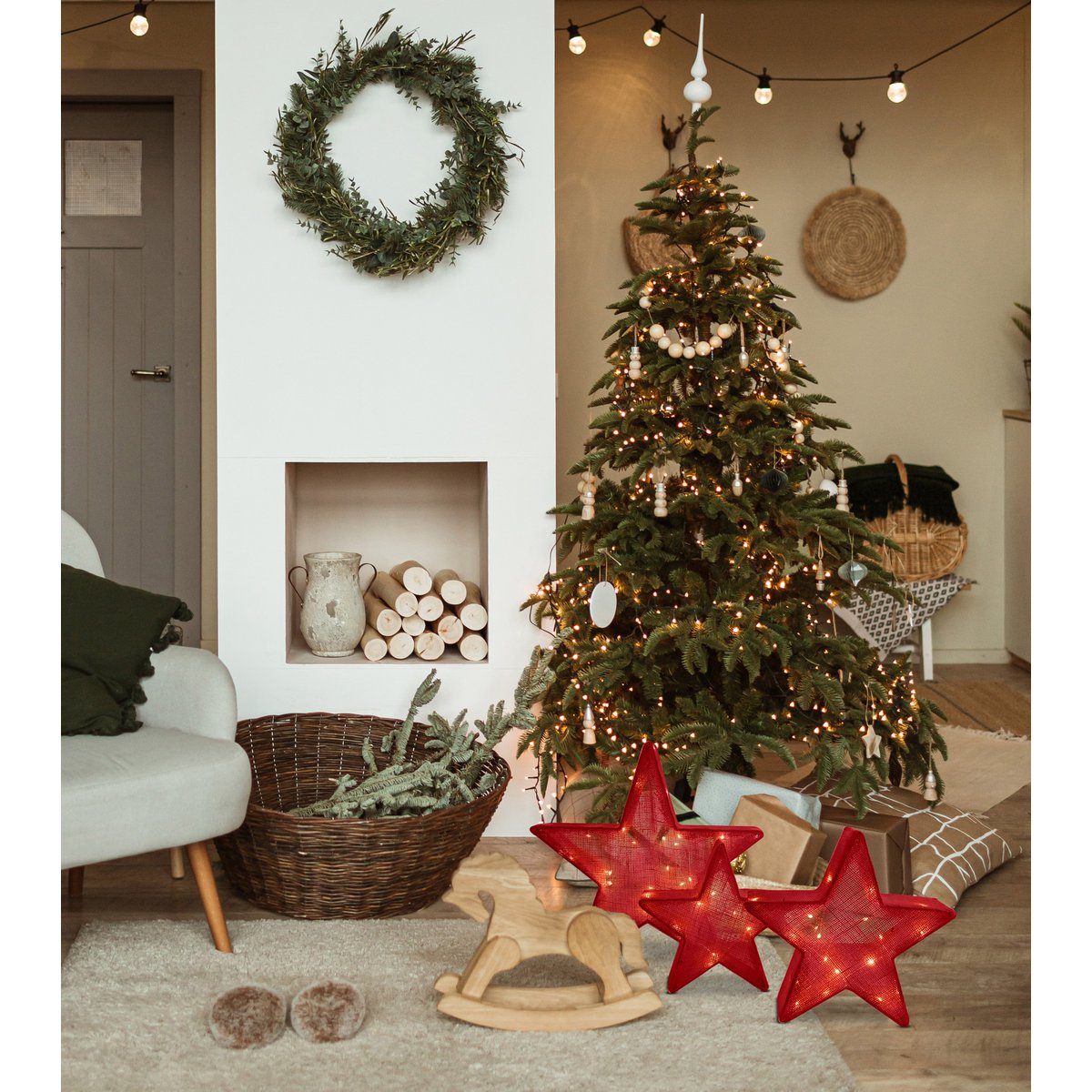 3er-Set LED-Deko-Weihnachtssterne rot