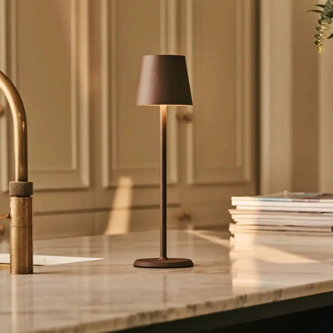 Jasper Mocha Brown - drahtlose Lampe mit Batterie -L -Metall, dimmbare und 3 Lichtstufen