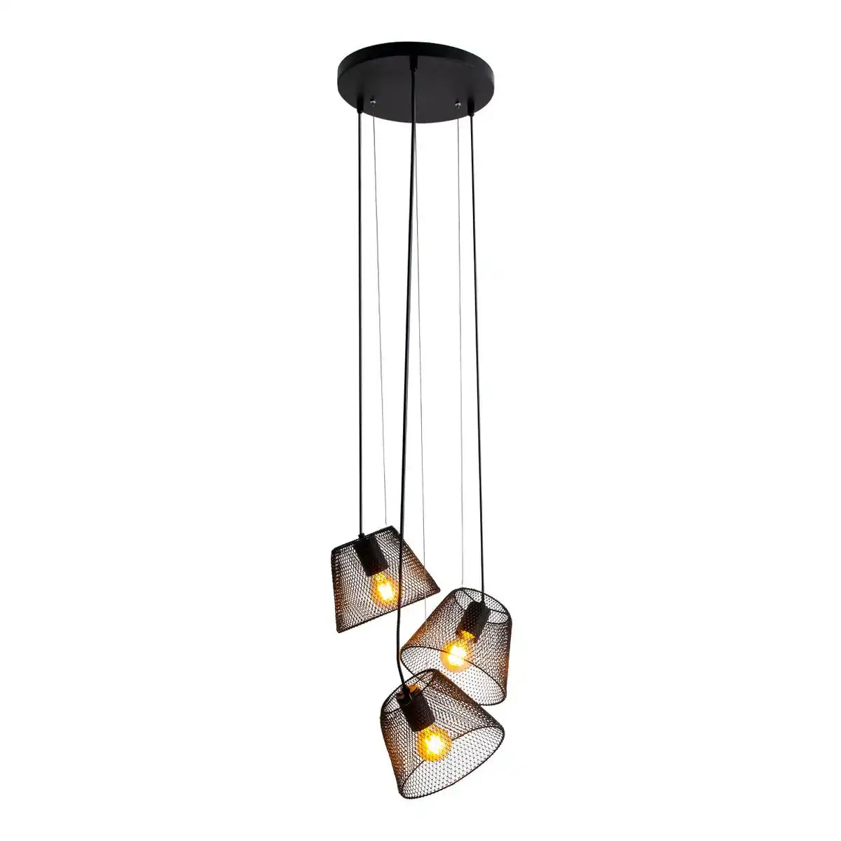 3er Pendelleuchte "KORIE" Pendellampe aus Metall in Schwarz, mit E27-Fassungen, Ø30cm, für Wohnbereich und Büro.