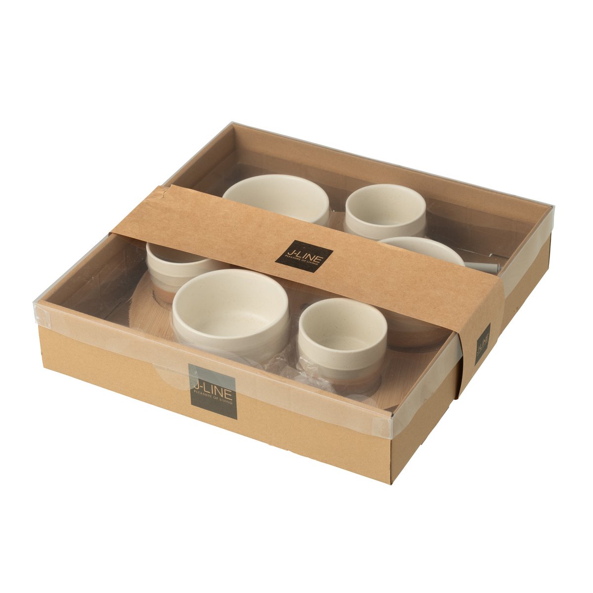 J-Line Tapasservies 6 Sets + Bambusschale in Box Weiß/Natur