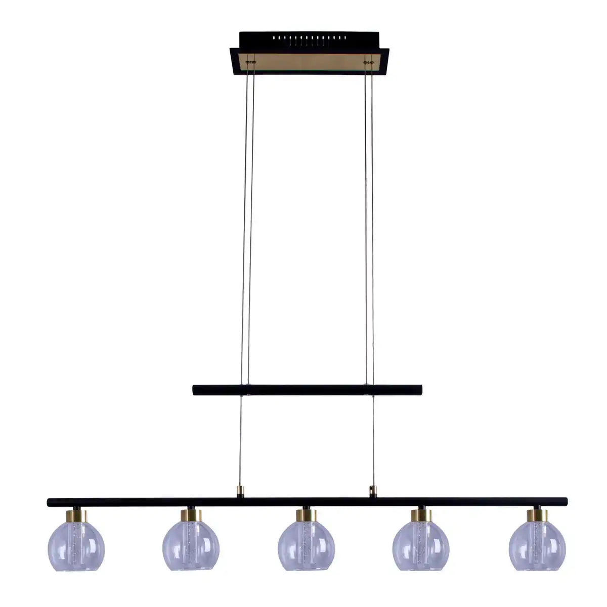 LED Glas-Pendelleuchte "BRASS" schwarz, klassisch, Hängelampe aus schwarzem Metall und Glas, mit fest verbauten LEDs, Beleuchtung für Wohnzimmer, Esszimmer oder Büro, 90 cm lang