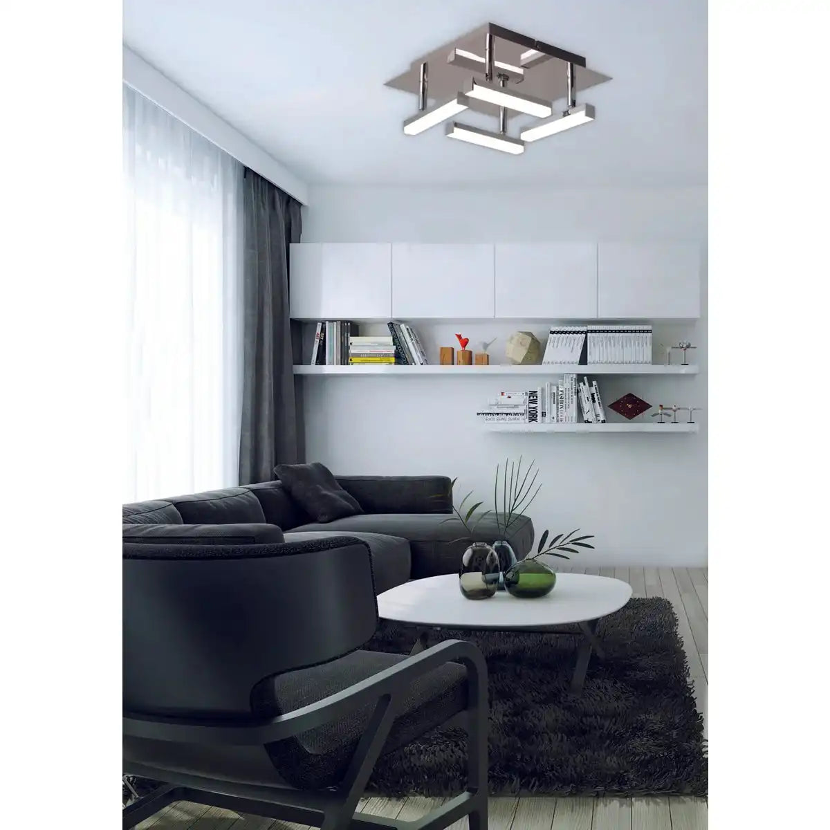 LED Deckenleuchte "TURIN" 25 cm x 25 cm, ca. 11 cm hoch, chromfarbenes Metall, opalfarbener Kunststoff, integrierte LEDs, warmweiß