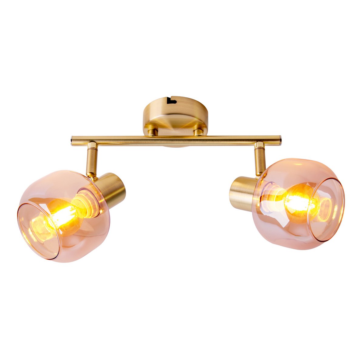 2er Spot/Deckenleuchte "LIBBY", klassische Deckenlampe aus messingfarbenem Metall und getöntem Glas in Amber, mit E14-Fassung, für Esszimmer, Wohnzimmer, Diele oder Büro, 40 cm lang