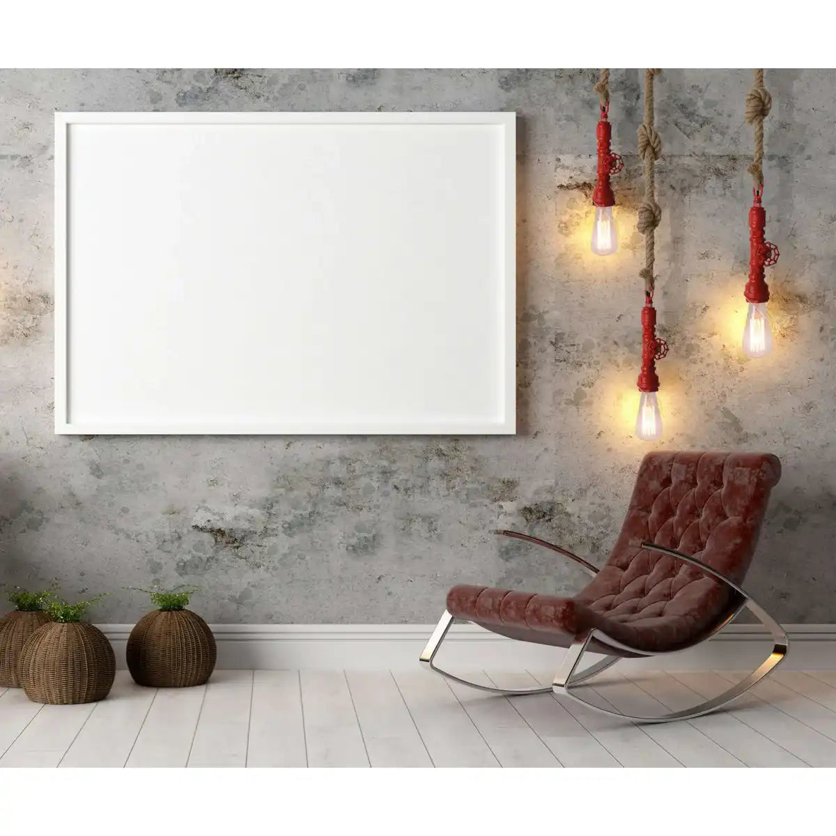 Pendelleuchte "REGIA", rotes Metall, Hanfseil, E27-Fassung, Beleuchtung für Wohnzimmer, Jugenzimmer oder Büro