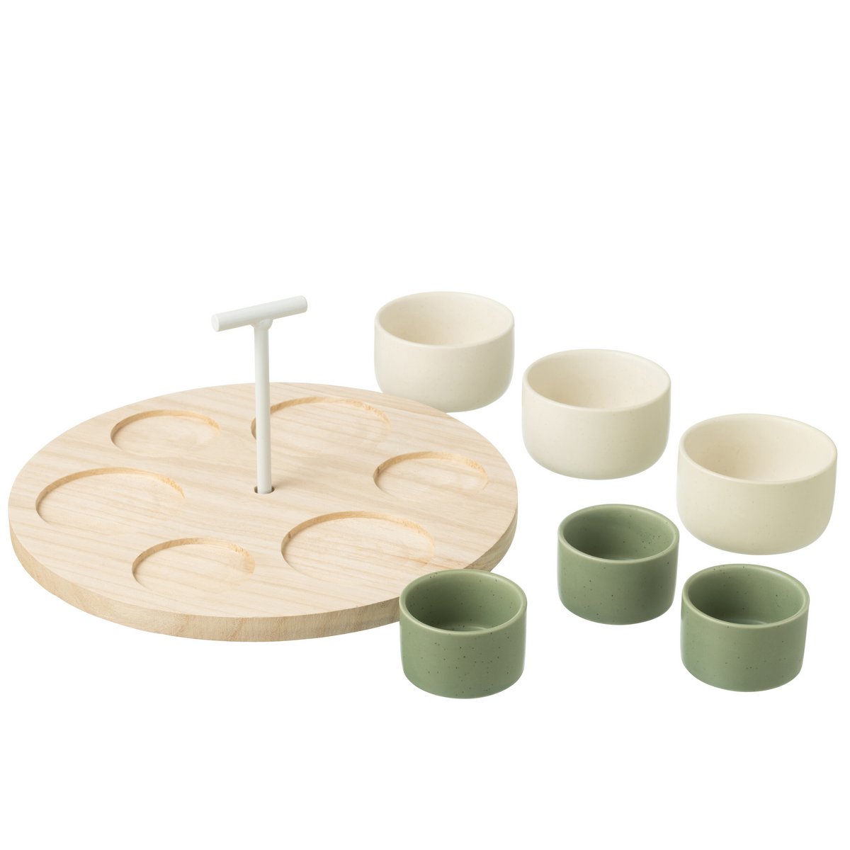 J-Line Tapas-Geschirr, 6 Sets + Holzschale in Box, Grün/Weiß