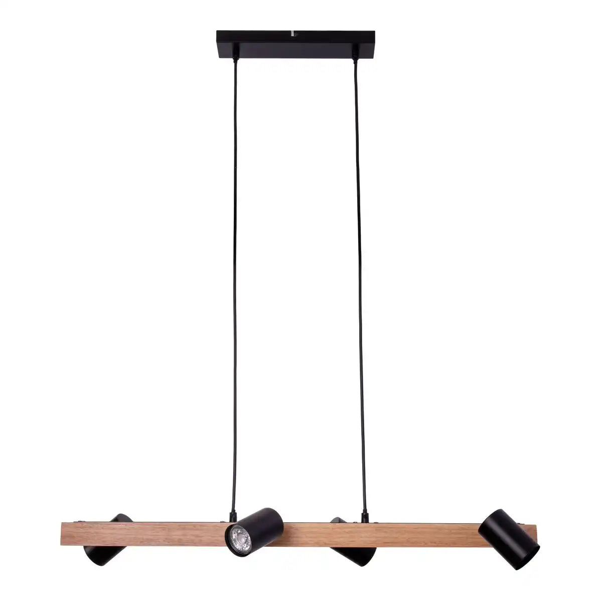 4er Pendelleuchte "FRIDA" Metall und Holz in Schwarz, und natur, Hängelampe, GU10, Pendellampe für Esszimmer, Wohnzimmer, Diele oder Büro, 80 cm lang