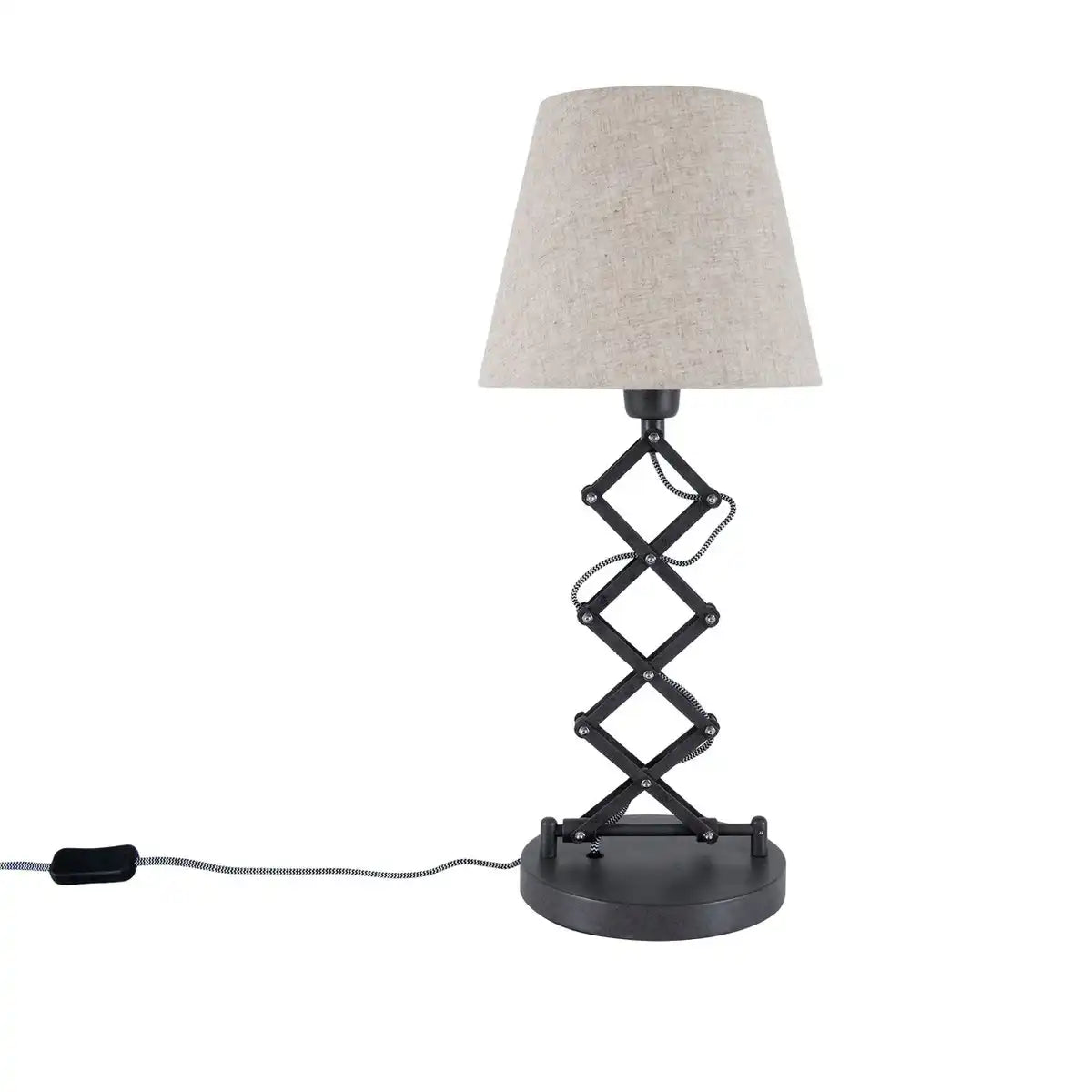 Scherentischleuchte "ADRIENNE", Höhe ausziehbar von 37-71cm, aus braunem Metall mit naturfarbenen Textilschirmen, E27-Fassung, Beleuchtung für Wohnzimmer, Esszimmer oder Büro