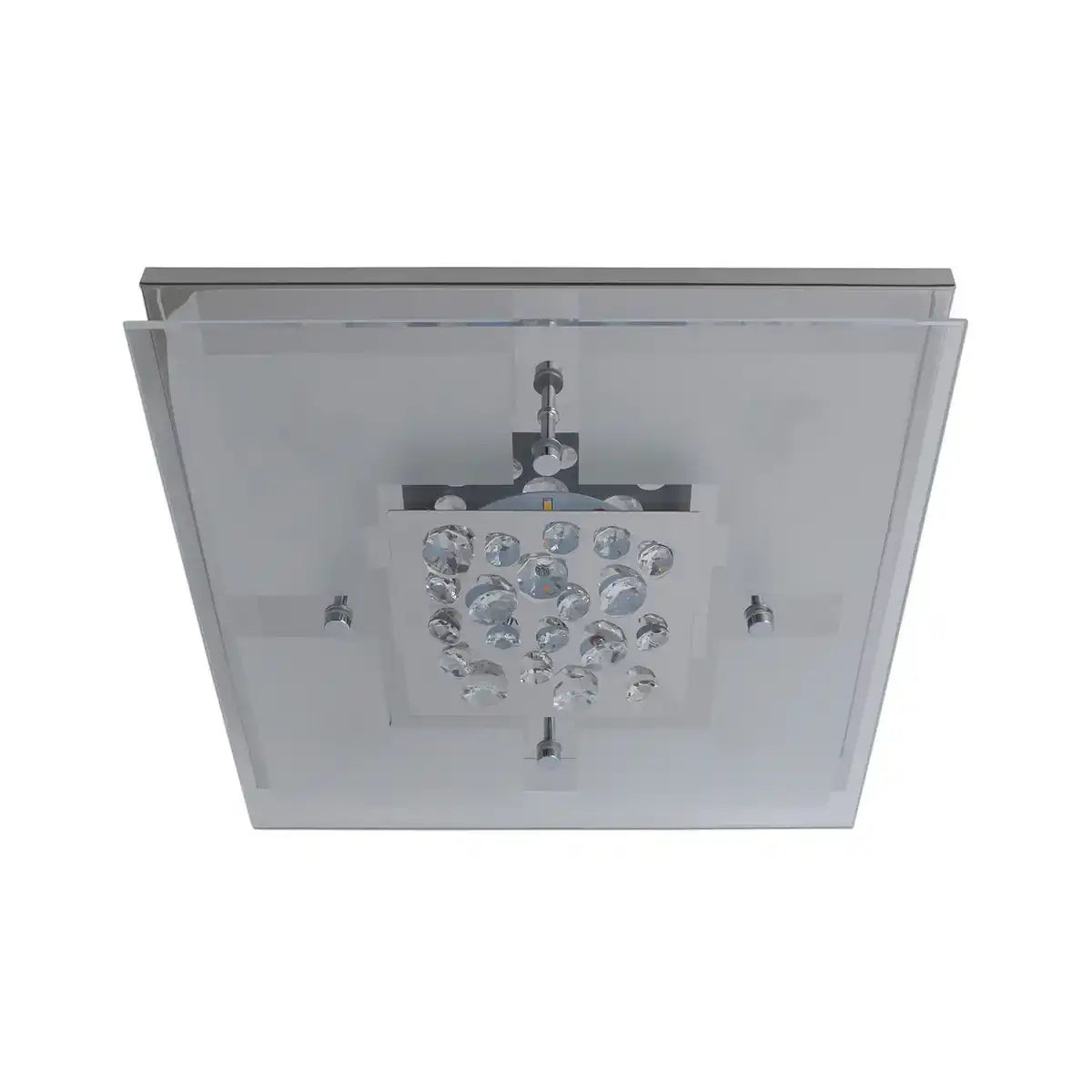 Die LED Deckenleuchte "CHUR" 30 x 30 cm, chomfarbenes Metall, teilsatiniertes Glas, integrierte LEDs, warmweiß