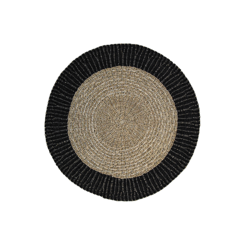 HSM Collection Floor Teppich Malibu -ø120-Naturel/Zwart-Raffie/Seegras