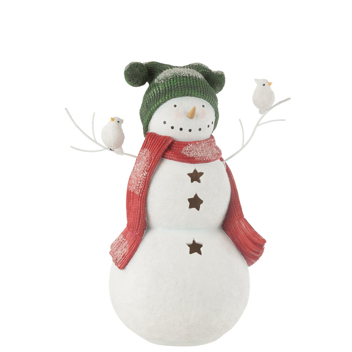 J-Line Figur Schneemann Vögel - Polyresin - rot/grün - groß