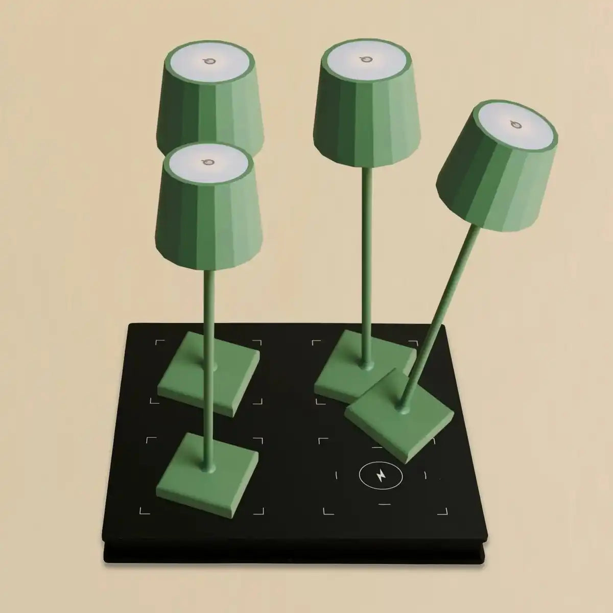 Combi Set Professional-4 x Wouter Sage Green wiederaufladbare Tischlampen & 1 x Amstel Wireless Ladestation mit Qi-Technologie