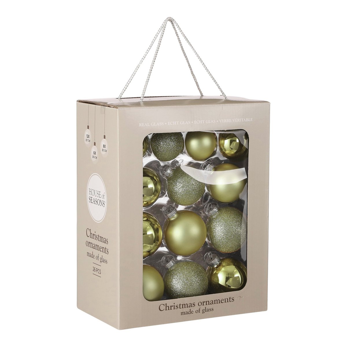 Weihnachtskugeln Set - 26 Stück - Ø7 cm - Glas - hellgrün