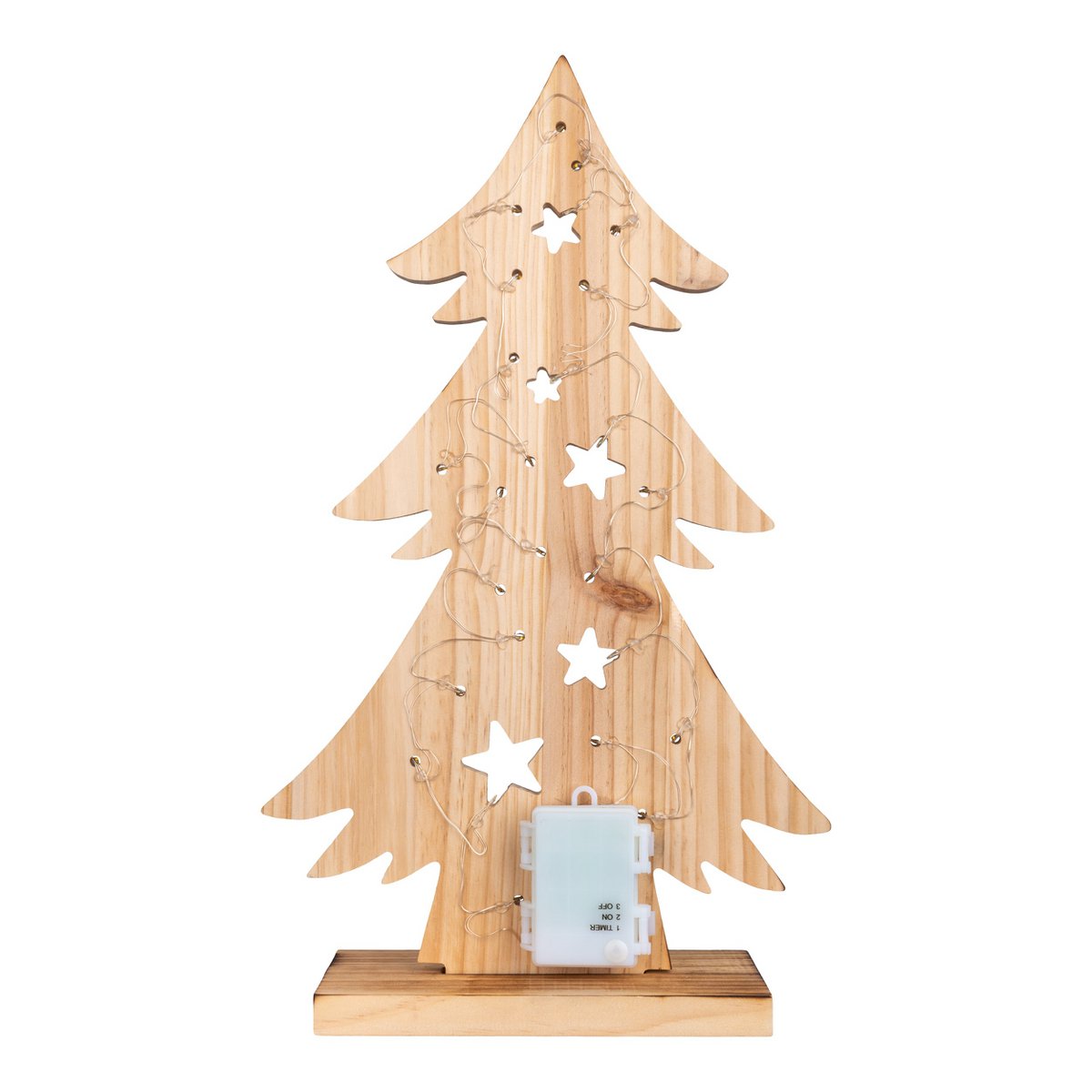 LED-Holz-Dekoleuchte "TANNENBAUM" klein, aus naturbelassenem Holz mit festverbauten LEDs, Weihnachtsdekoration für Außen