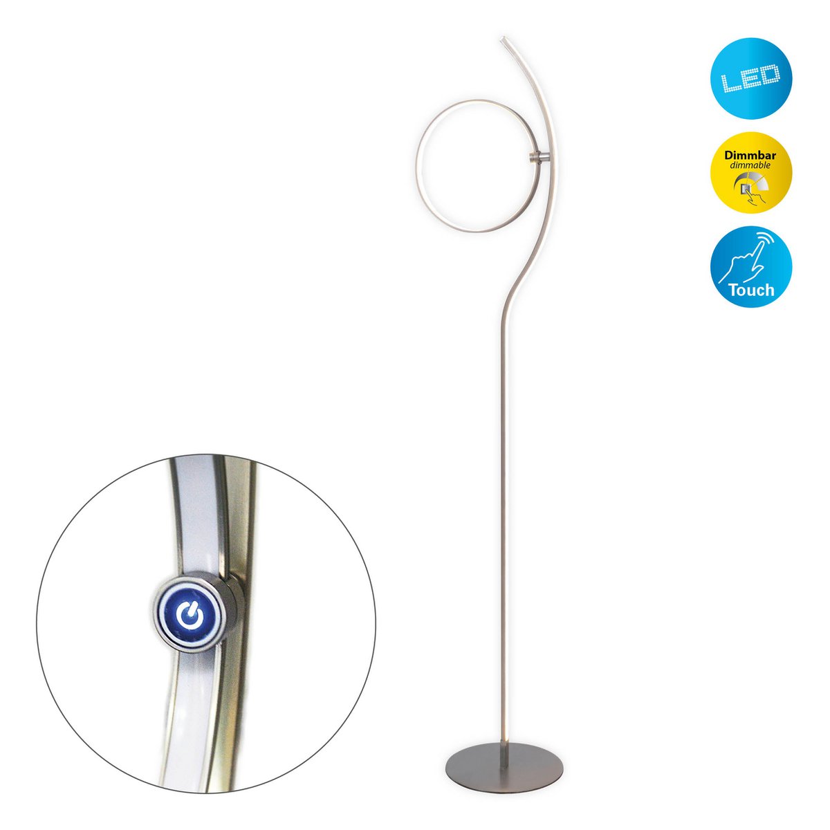 LED-Stehleuchte "LOOP LINE" 150 cm hoch, mit integriertem LED-Stripe, aus Metall und Kunststoff