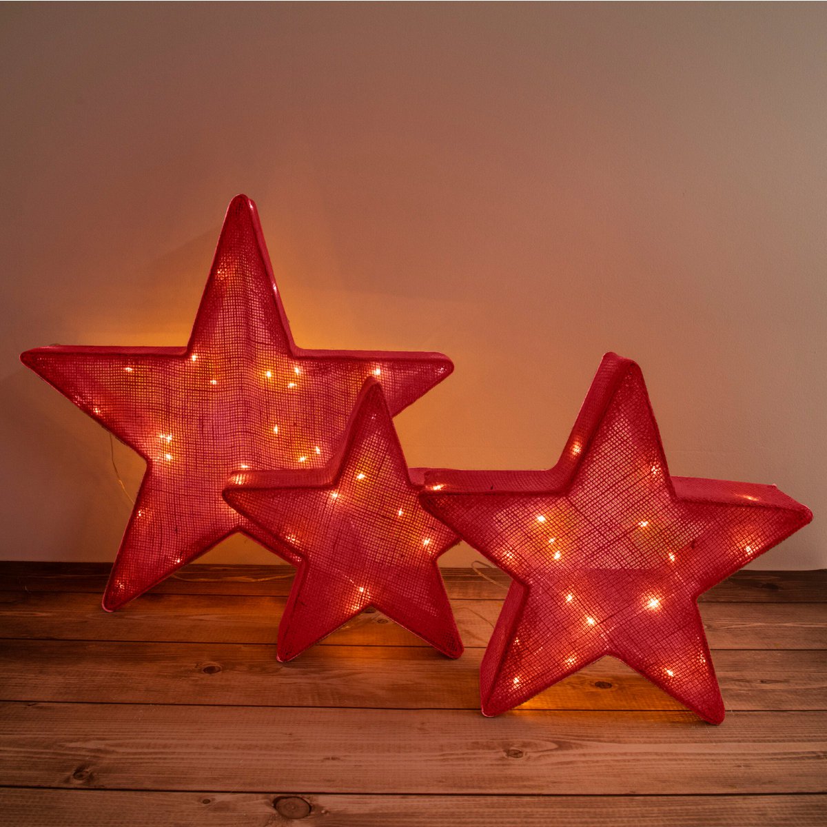 3er-Set LED-Deko-Weihnachtssterne rot