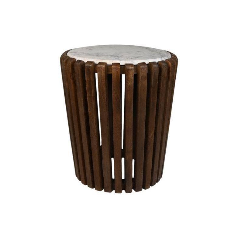 HSM Collection-Runder Beistelltisch-ø45x50-Braun/Weiß-Mango/Marmor