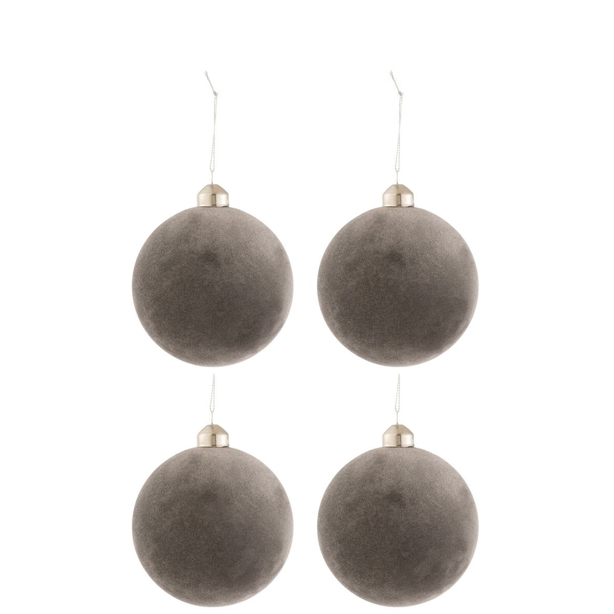 J-Line Weihnachtskugel – Samt/Glas – Grau – Mittel – 4er-Box