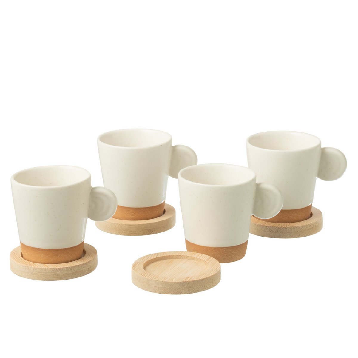 J-Line Box mit 4 Kaffeebeuteln mit Ohr + Bambusboden, Keramik, Weiß/Natur