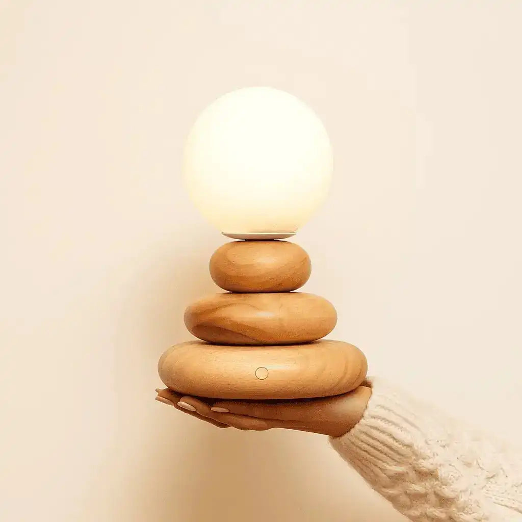 Wiederaufladbare Lampe Isabella aus Holz und Glas – kabellos und dimmbar