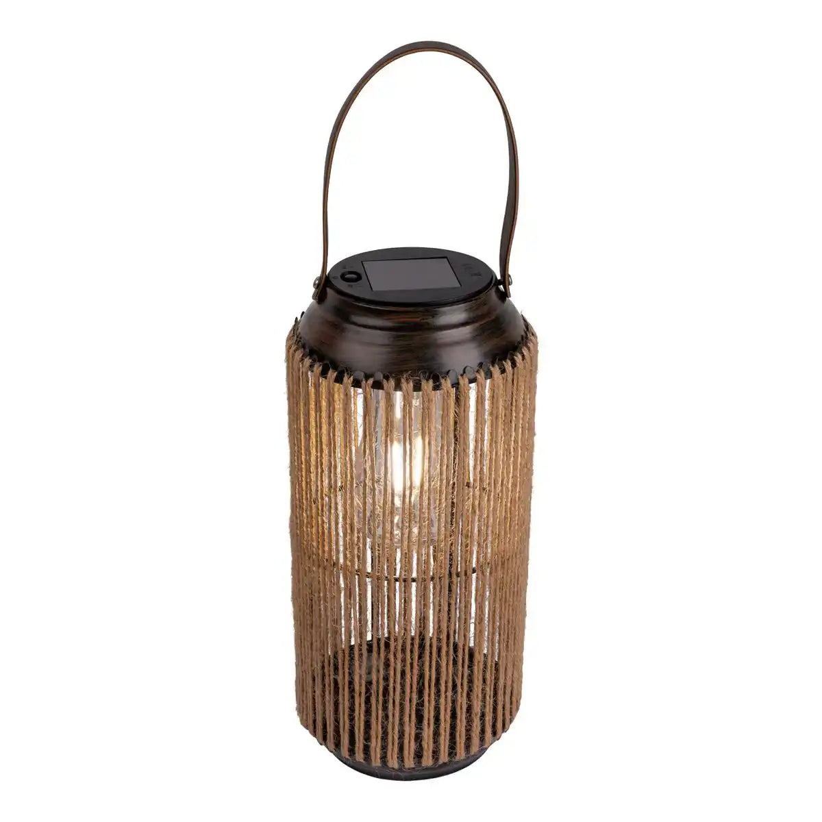 LED Solarleuchte "Korbinian" für Garten und Terrasse, Dekolampe aus Metall mit Jutebespannung in natur, LEDs fest verbaut Solarlampe für Außen 29 x 13 cm