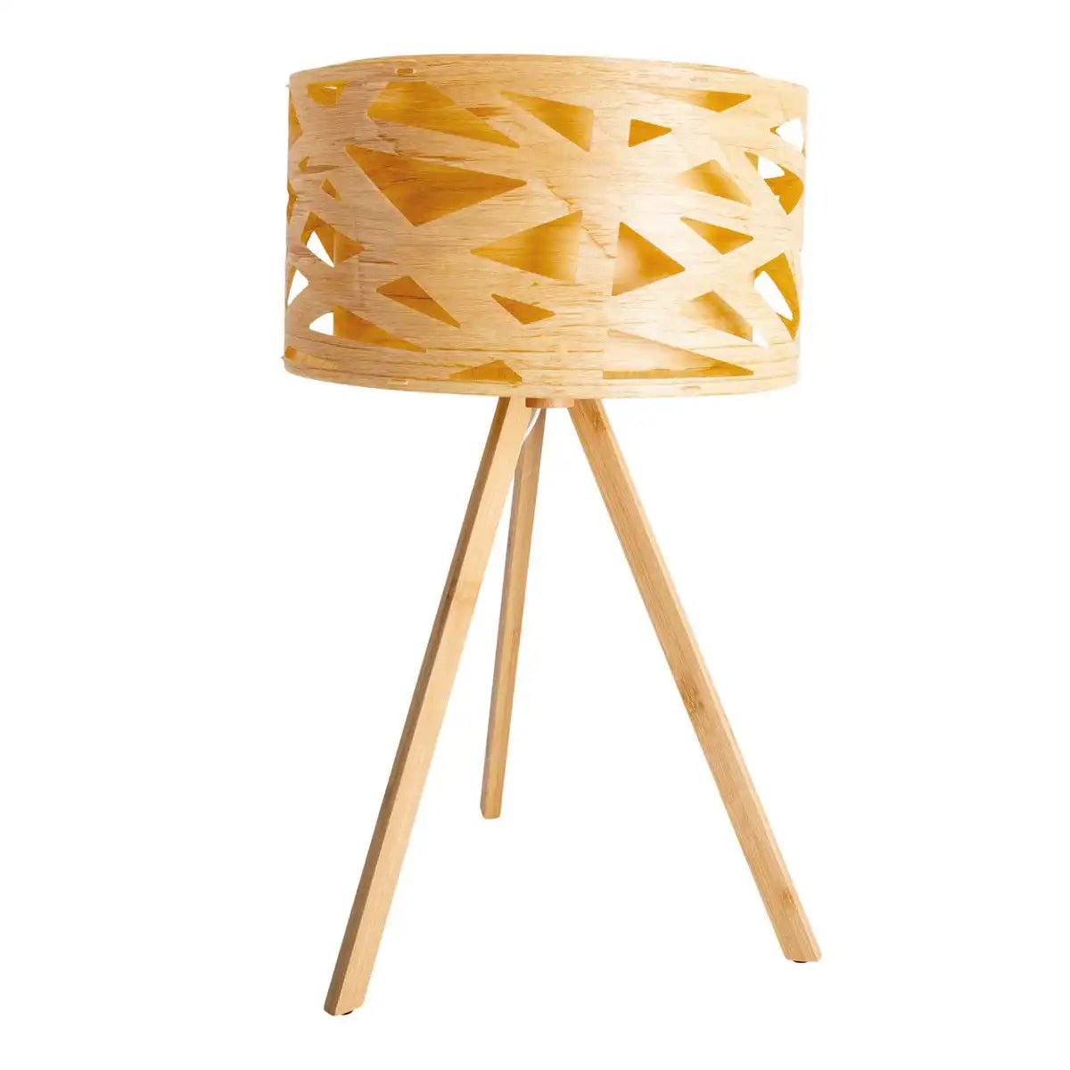 Tischleuchte "FINJA" aus naturfarbigem Kunststoff/Holzimitat, mit E27-Fassung Beleuchtung für Wohnzimmer, Esszimmer oder Büro, 55 cm hoch