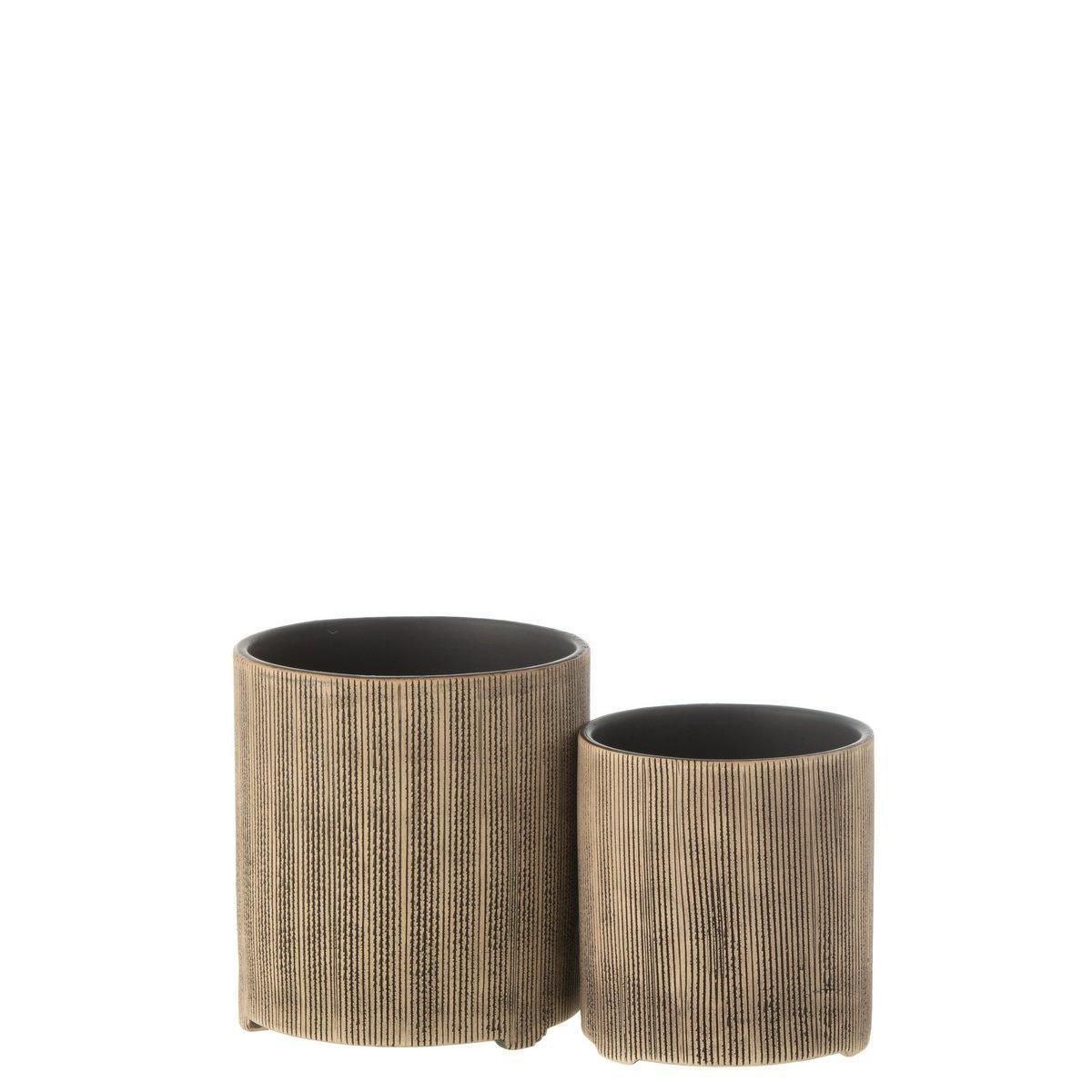 J-Line Blumentopf Maria Rund - Keramik - Braun - Ø 14,5 cm - 2 Stück