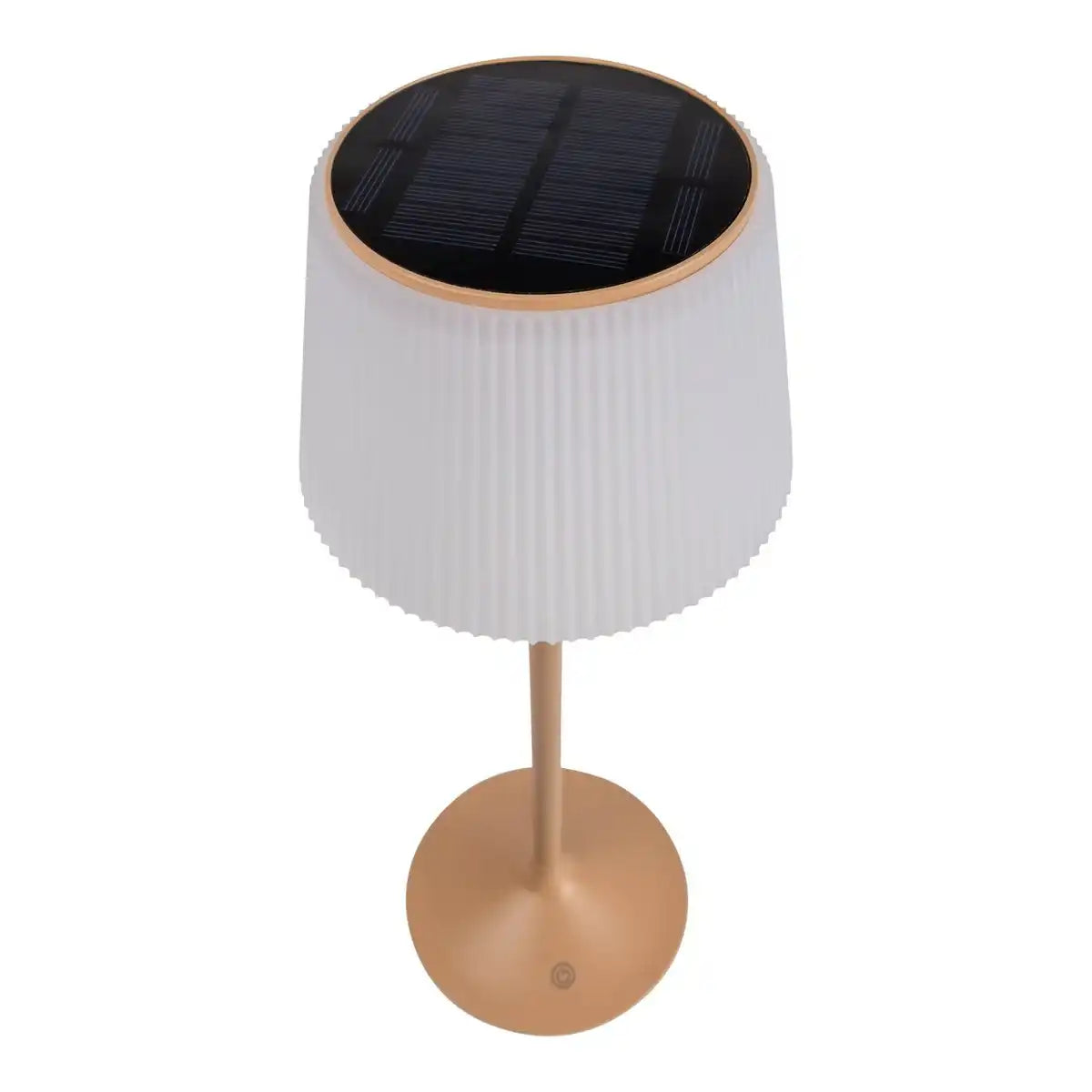 Solar-Akkutischleuchte "EMMI" 38 cm hoch, Schirm Ø 13 cm, Metall in Almond und weißer Kunststoff, für den Außenbereich, dimmbar CCT.