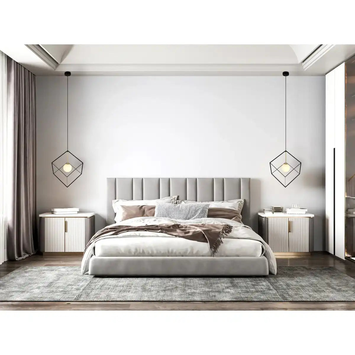 Pendelleuchte "CADRE", Pendellampe Retro aus Metall und Glas in Schwarz, und Weiß mit G9-Fassung, 30 cm Seitenlänge, für Wohnbereich und Büro.