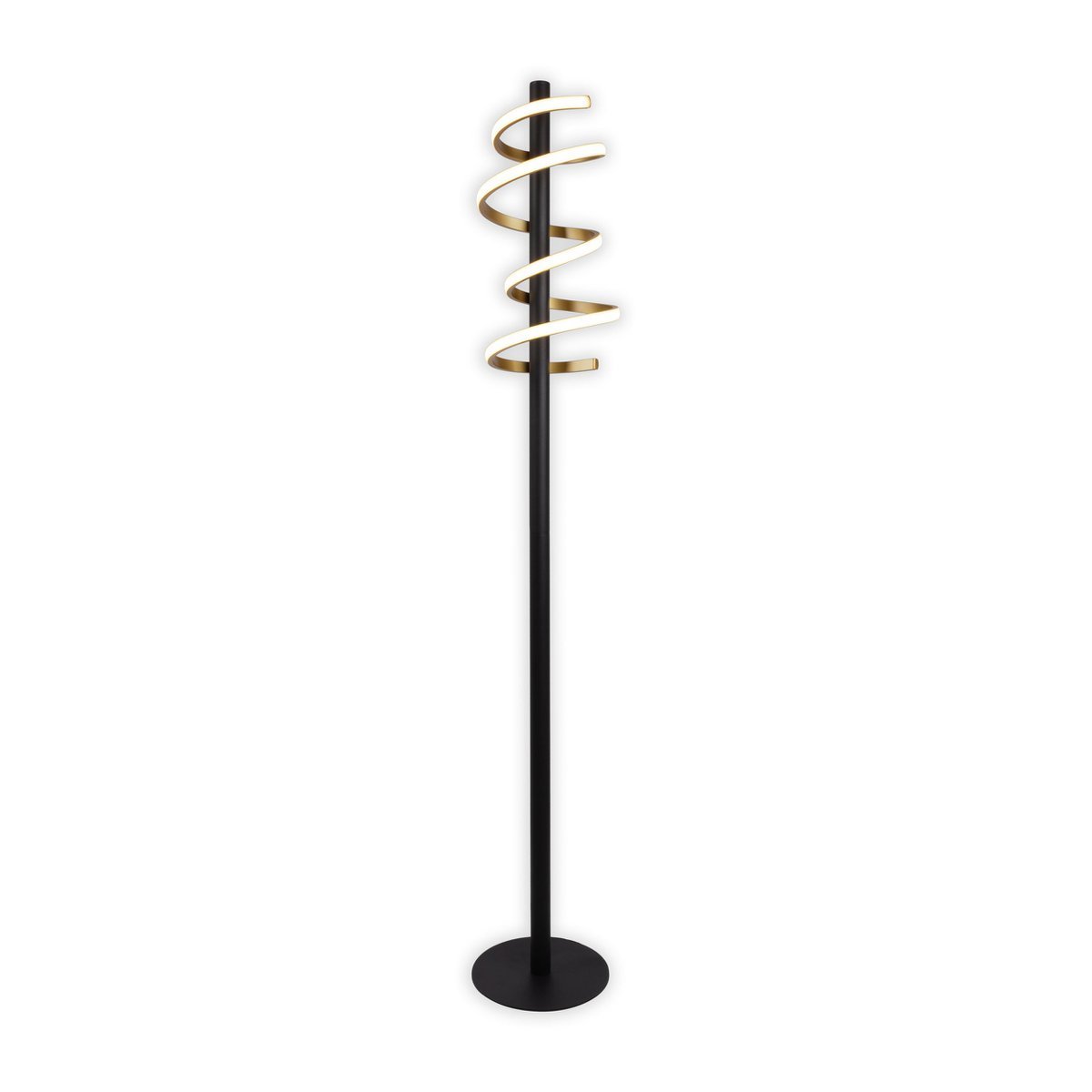 LED-Stehleuchte "BELLEZA", moderne Stehlampe aus Metall und Kunststoff in Schwarz, Gold und Weiß, mit fest verbauten LEDs, 140 hoch, Beleuchtung für Wohnzimmer, Esszimmer, Schlafzimmer oder Büro.