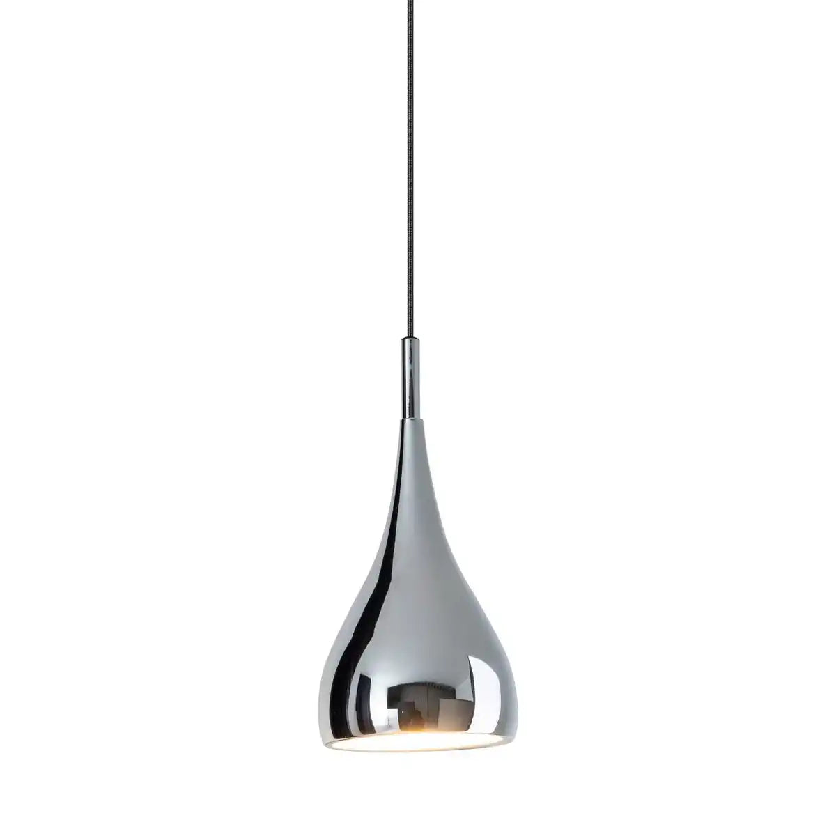 Pendelleuchte "STYLE", Retro Klassiker, Pendellampe aus chromglänzendem Metall mit E27-Fassung, Schirm Ø15 cm, ideal für Esszimmer, Wohnzimmer und Küche.