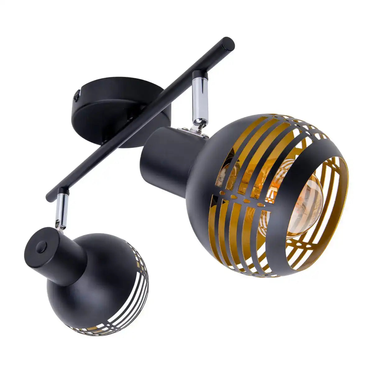 2er Wand- und Deckenleuchte Spot "CASCO" aus Metall in Schwarz, und Gold, mit E27-Fassung, 36 x 12 x 15 cm. Stilvolle Beleuchtung für Wohnzimmer, Esszimmer oder Küche.