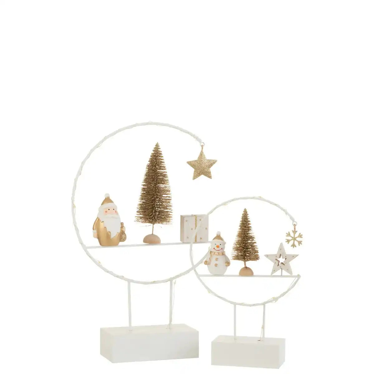 J-Line Halbkreis auf Fuß + LED Weihnachtsmann Holz Weiß/Gold