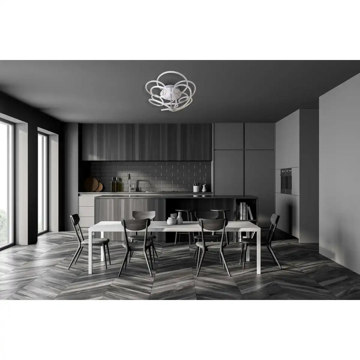 LED Deckenleuchte "RIZADO" Ø: 57cm aus Metall in satin-nickel und Kunststoff, mit fest verbauten LEDs, Beleuchtung für Wohnräume und Büro.
