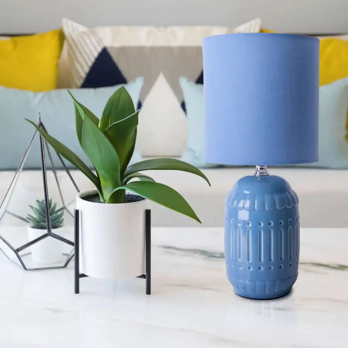 Keramik Tischleuchte "ERIDA", Tischlampe aus Keramik, hellblau, mit E14-Fassung, für Esszimmer, Wohnzimmer, Diele oder Büro, Tischleuchten innen
