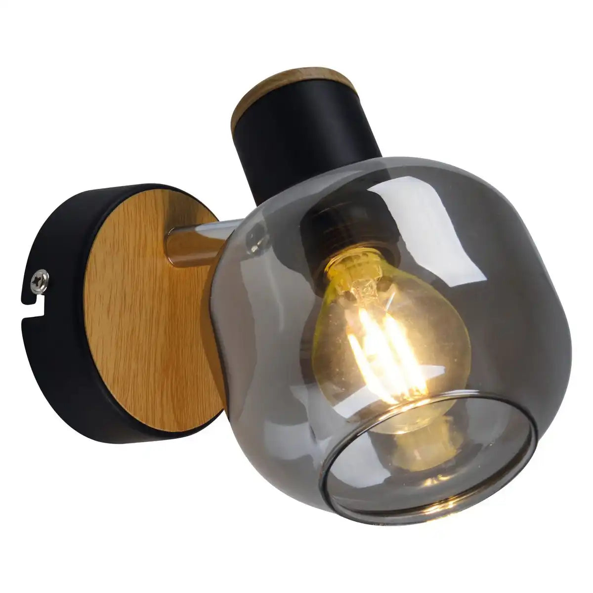 Glas-Wand Spot "FUMOSO", Wandlampe aus Metall und Rauchglas in Schwarz, und Natur, mit E14-Fassung, für Esszimmer, Wohnzimmer, Diele oder Büro, Leuchte für Wohnzimmer, Esszimmer, Flur oder Diele 16 x 14 cm