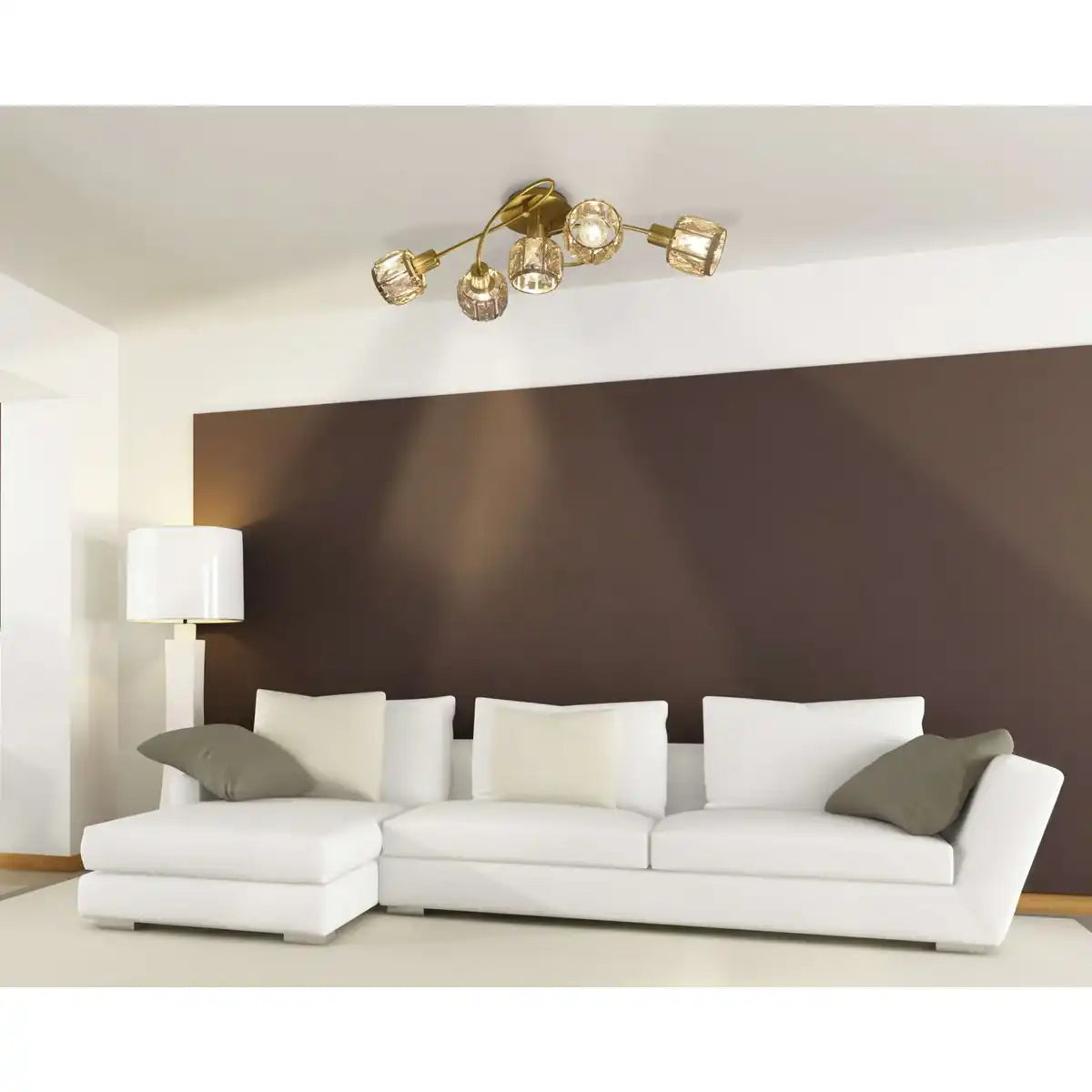 5er-LED-Deckenleuchte "JOSEFA", Deckenlampe aus Metall und Glas in Gold, mit E14-Fassung, für Esszimmer, Wohnzimmer, Diele oder Büro, Leuchte für Wohnzimmer, Esszimmer, Flur oder Diele, 61 x 36 x 21 cm