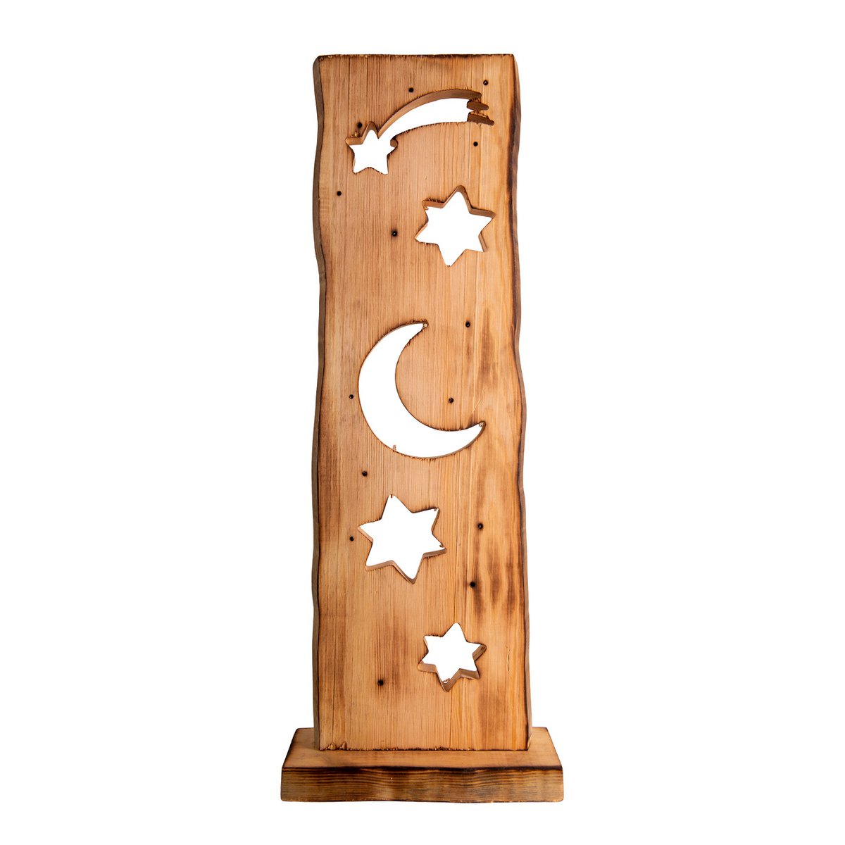 LED-Holz-Dekoleuchte Mond/Sterne 60 cm hoch Weihnacht-Deko aus Holz mit fest verbauten LEDs