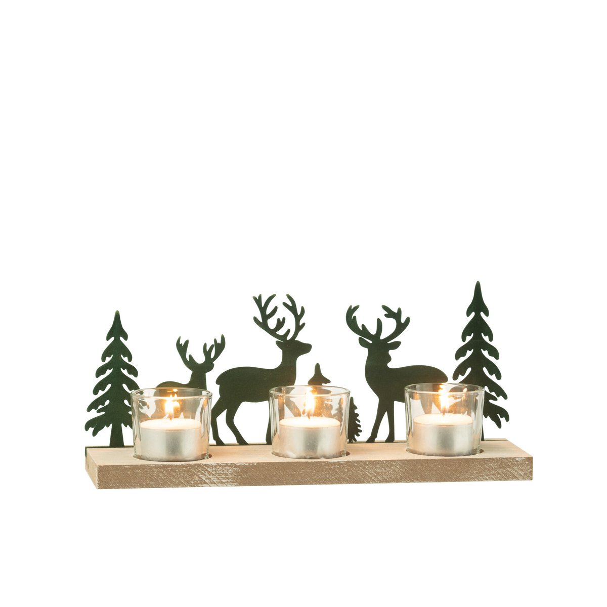 J -Linie Teelichthalter Rentier/Bäume - Holz/Samt - Grün