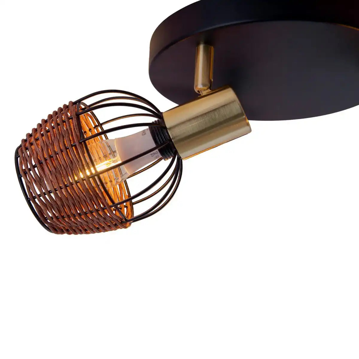 3er Deckenrondell "CORBIS", Spot aus Metall in Schwarz, mit Gold und Rattan, mit E14-Fassung, für Esszimmer, Wohnzimmer, Diele oder Büro, Beleuchtung für Wohnzimmer, Esszimmer oder Büro, 38 cm Durchmesser