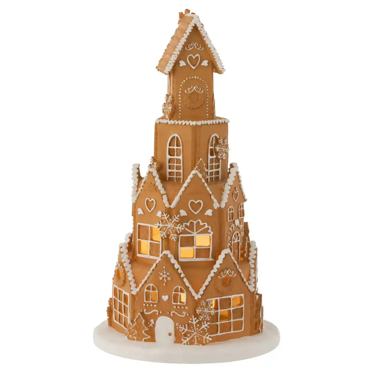 J -Line Decoration Peperkake House Tower - Plyresin - Brown - LED