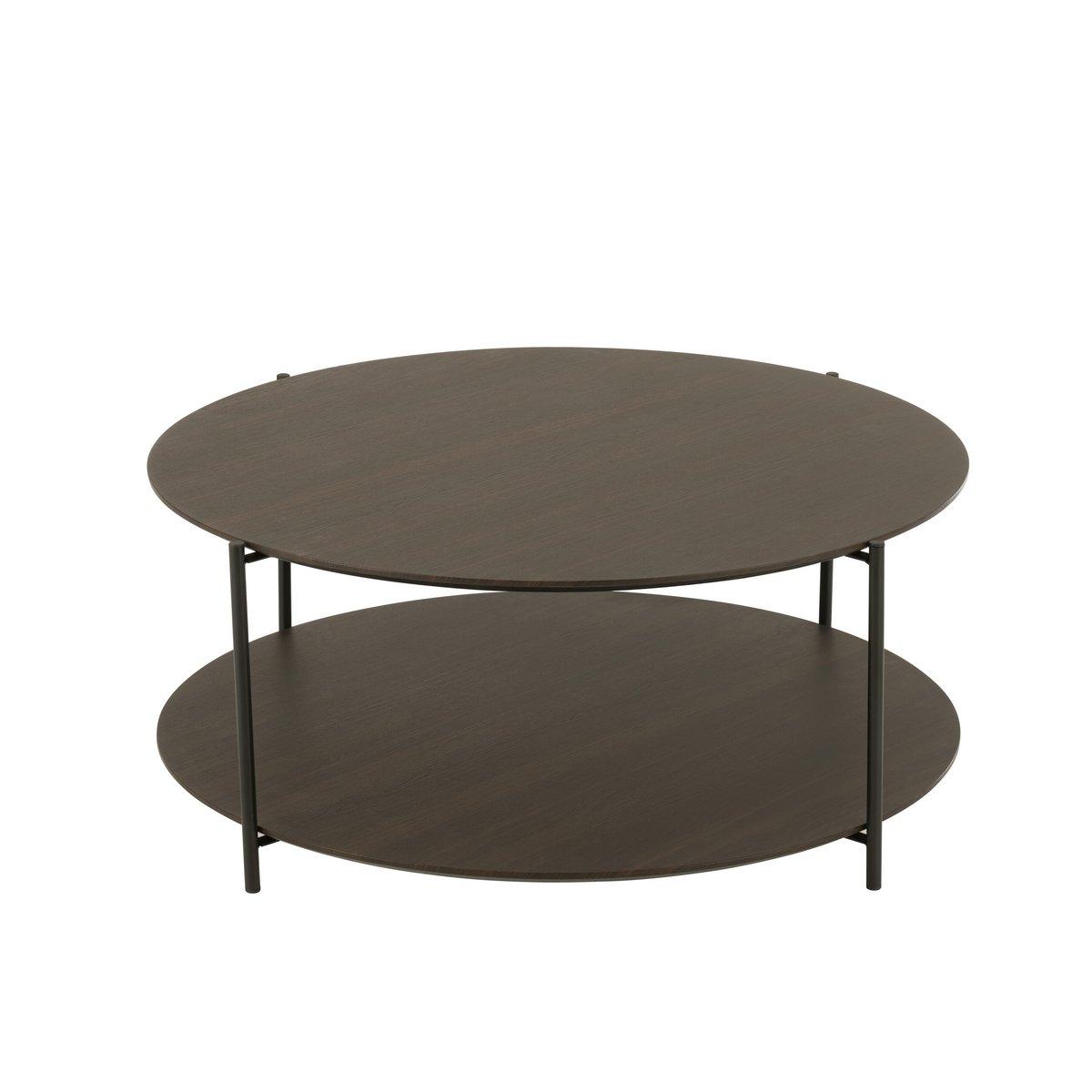 J-Line Couchtisch, rund, MDF/Metall, dunkelbraun, klein