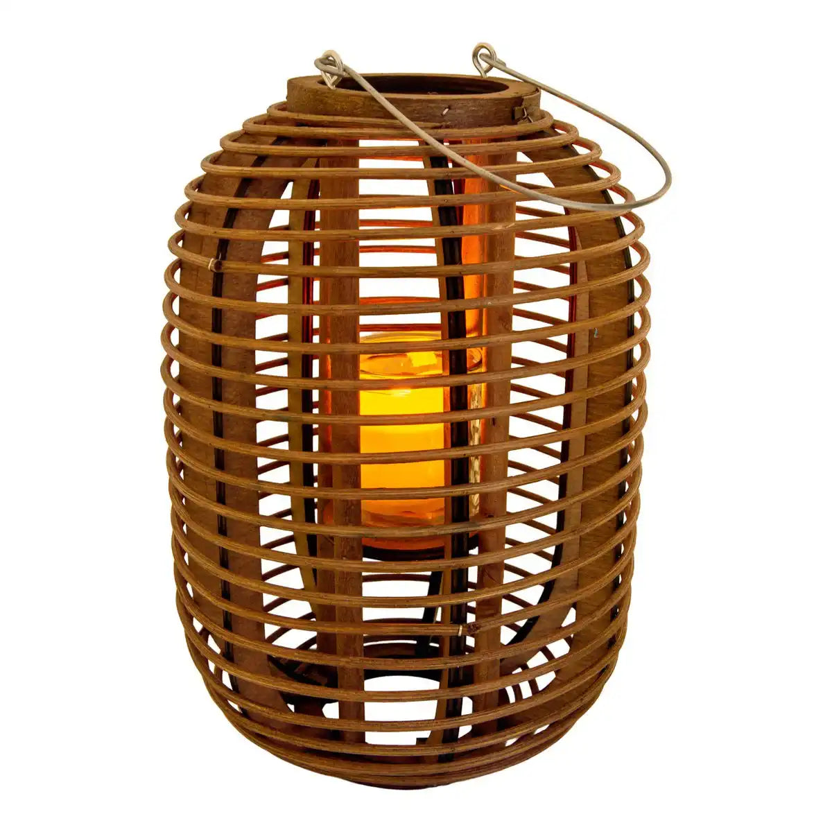 Dekoleuchte "Korbinian" inklusive Solar-LED-Kerze für Garten und Terrasse, Solarlampe aus braunem Rattan, Höhe 32 cm