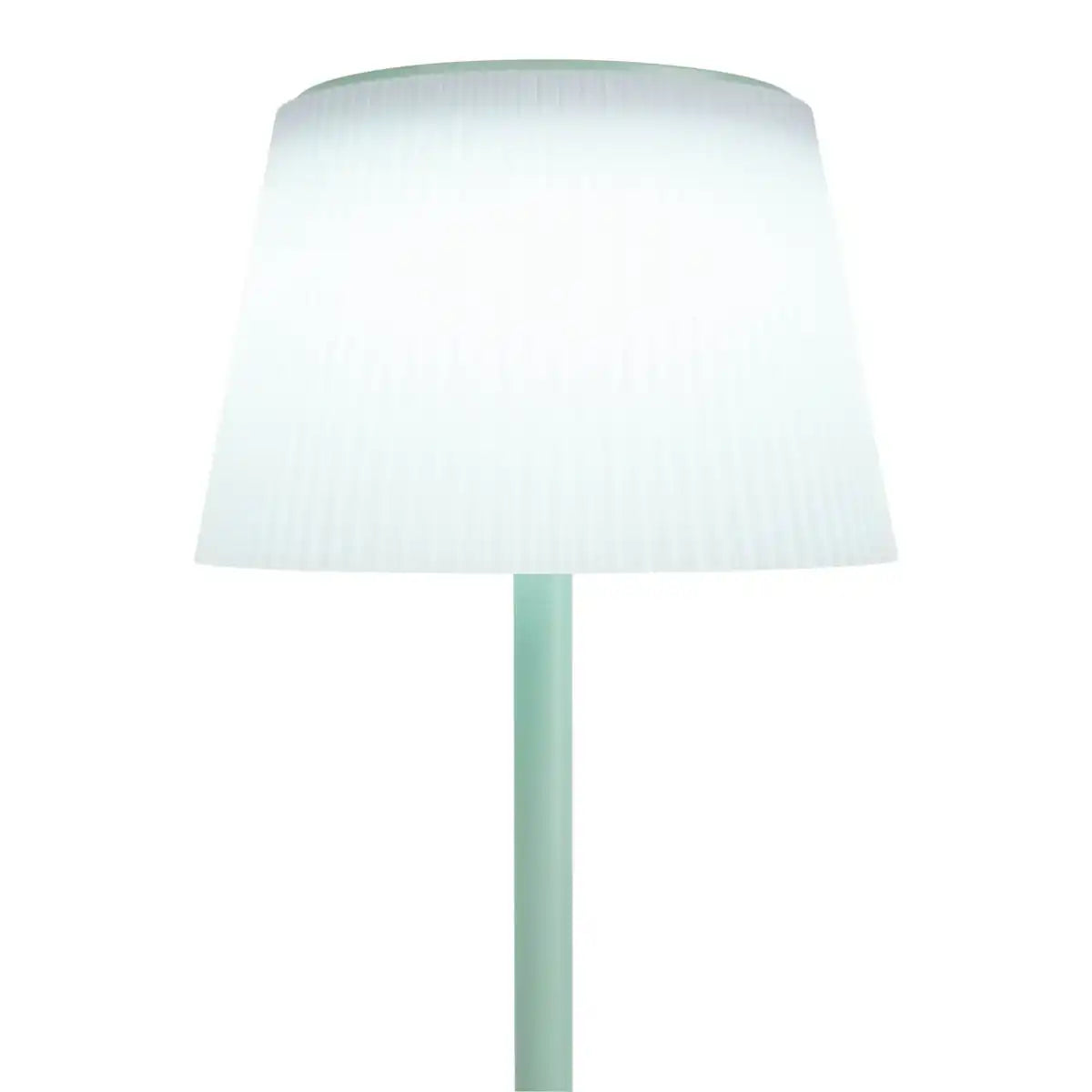 Solar-Akkutischleuchte "EMMI" 38 cm hoch, Schirm Ø 13 cm, Metall in Mint und weißer Kunststoff, für den Außenbereich, dimmbar CCT.